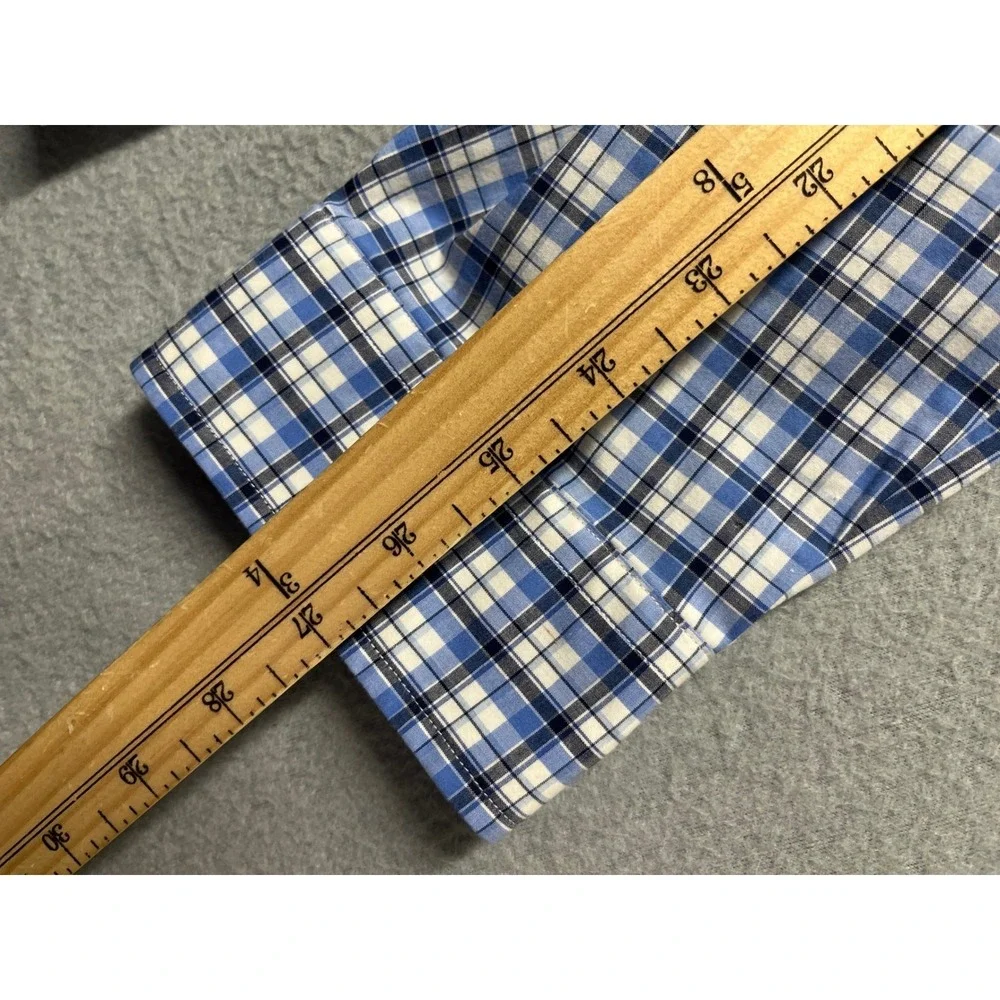 Polo Ralph Lauren Mens XXL Blue White Plaid Classic Fit Stretch Shirt 18.5 Neck